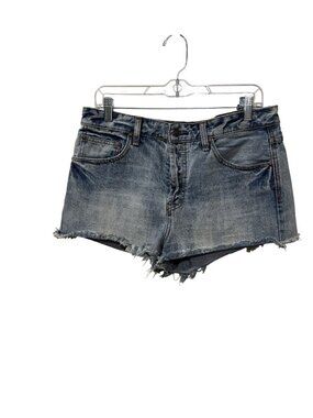 Free People Womens Distressed Denim Shorts Blue Size 29 Button Fly Raw Hem